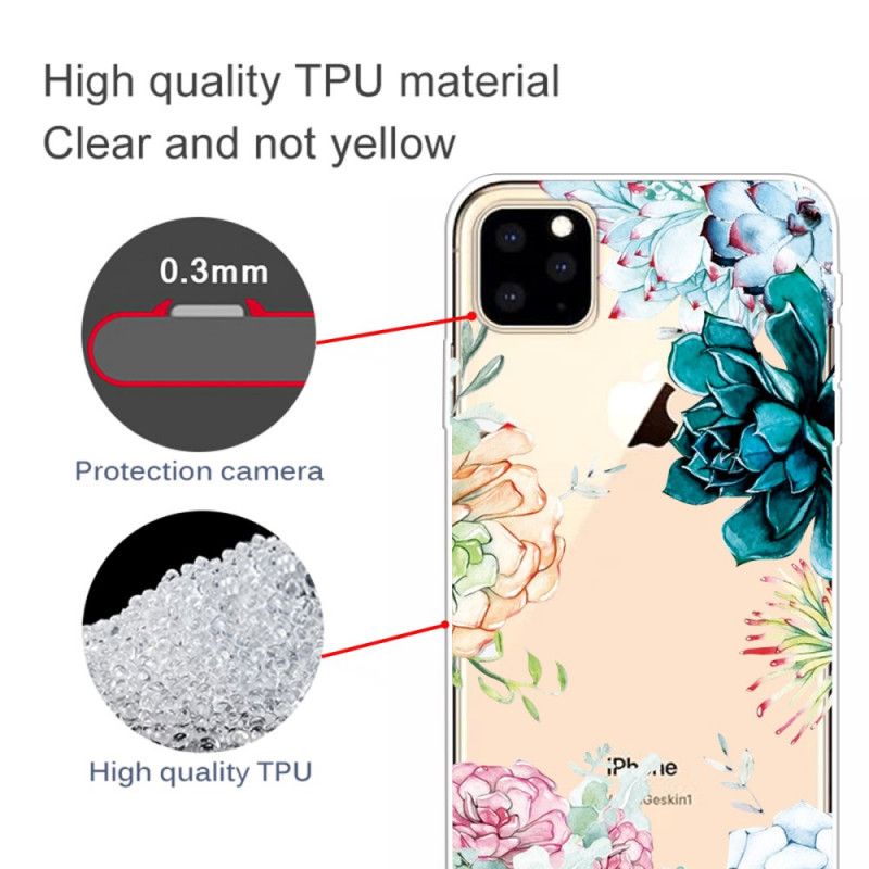 Etui iPhone 11 Pro Max Przezroczyste Kwiaty Akwarelowe Etui Ochronne