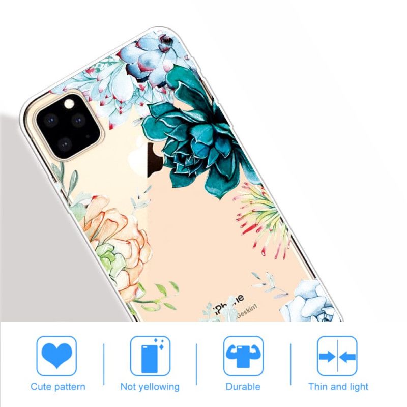 Etui iPhone 11 Pro Max Przezroczyste Kwiaty Akwarelowe Etui Ochronne