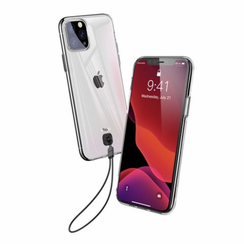 Etui iPhone 11 Pro Max Przezroczysty Czarny Przezroczysta Podstawa Z Paskiem Etui Ochronne