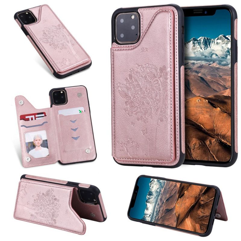 Etui iPhone 11 Pro Max Różowy Czerwony Wielofunkcyjny Nadruk Kota Etui Ochronne