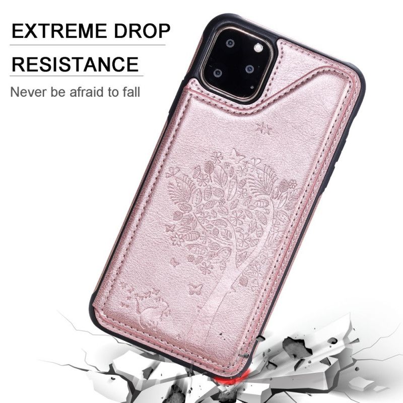 Etui iPhone 11 Pro Max Różowy Czerwony Wielofunkcyjny Nadruk Kota Etui Ochronne