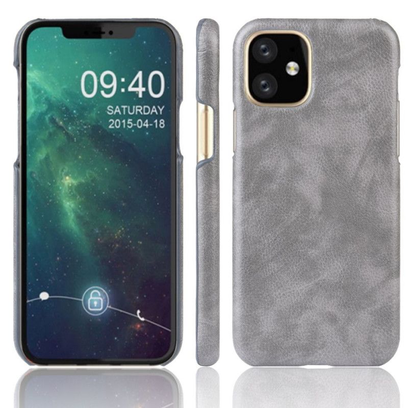 Etui iPhone 11 Pro Max Szary Czarny Efekt Skóry Liczi