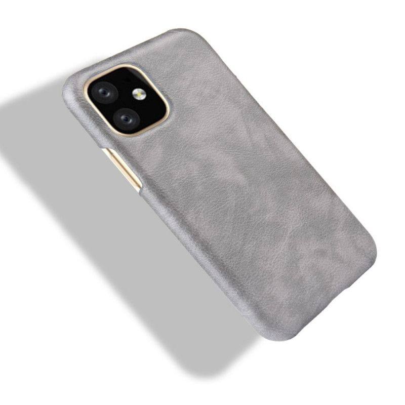 Etui iPhone 11 Pro Max Szary Czarny Efekt Skóry Liczi