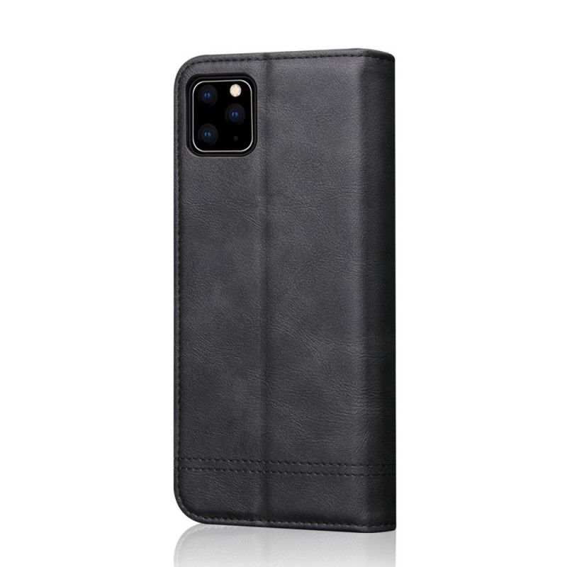 Flip Kotelot iPhone 11 Pro Max Czerwony Czarny Efekt Szytej Skóry Etui Ochronne