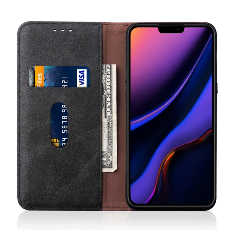 Flip Kotelot iPhone 11 Pro Max Czerwony Czarny Efekt Szytej Skóry Etui Ochronne