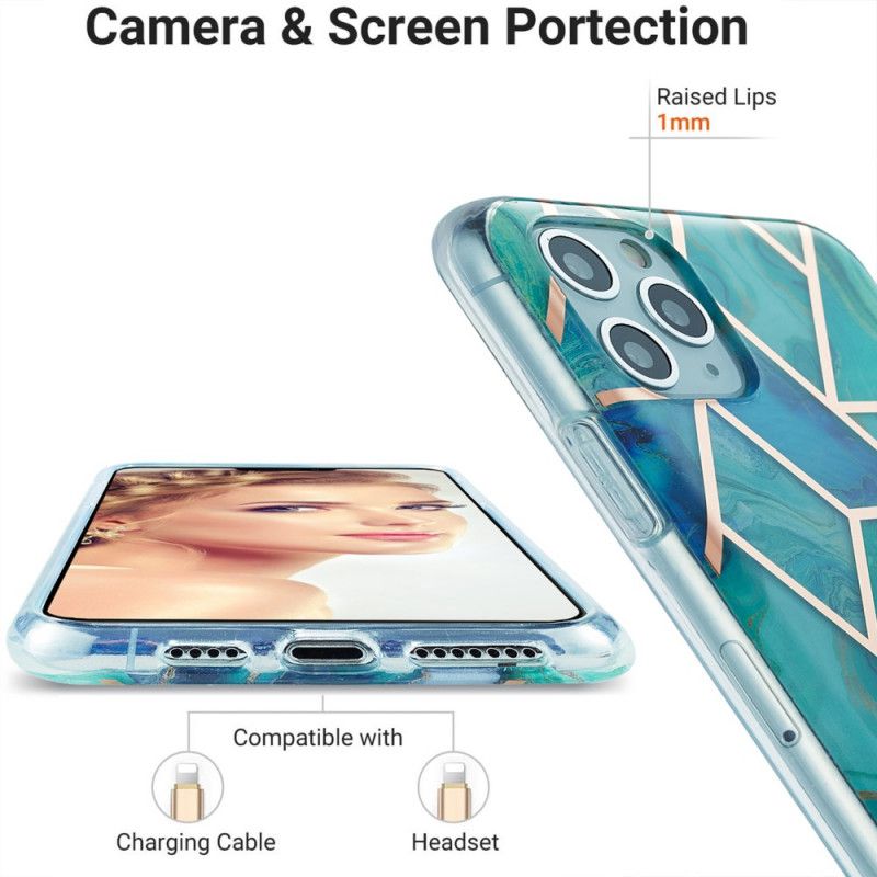 Futerały iPhone 11 Pro Max Zielony Biały Etui na Telefon Geometria Silikonowego Marmuru