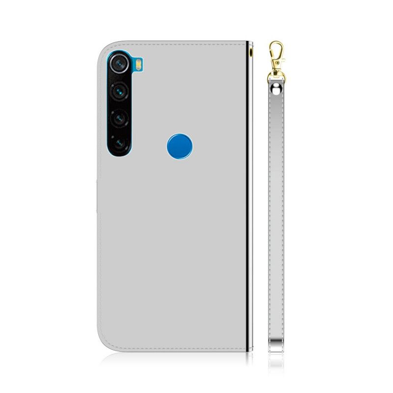 Etui Folio Xiaomi Redmi Note 8 Biały Czarny Osłona Lusterka Z Imitacji Skóry