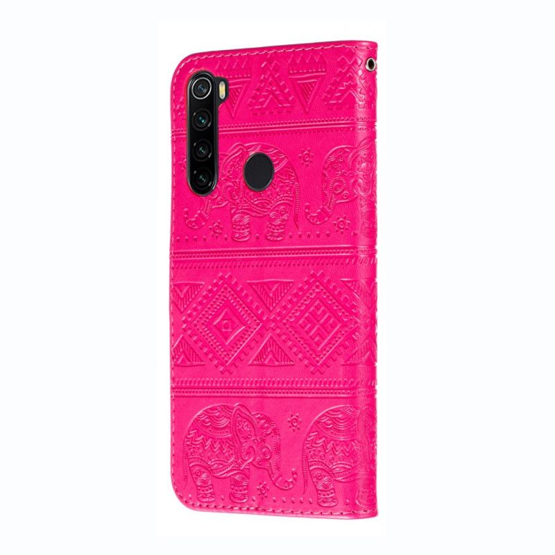 Etui Folio Xiaomi Redmi Note 8 Ciemnoniebieski Magenta Plemienne Słonie Ze Sztucznej Skóry Etui Ochronne