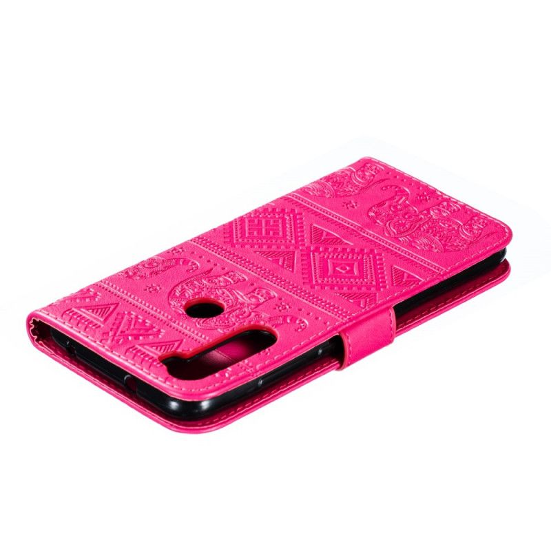 Etui Folio Xiaomi Redmi Note 8 Ciemnoniebieski Magenta Plemienne Słonie Ze Sztucznej Skóry Etui Ochronne