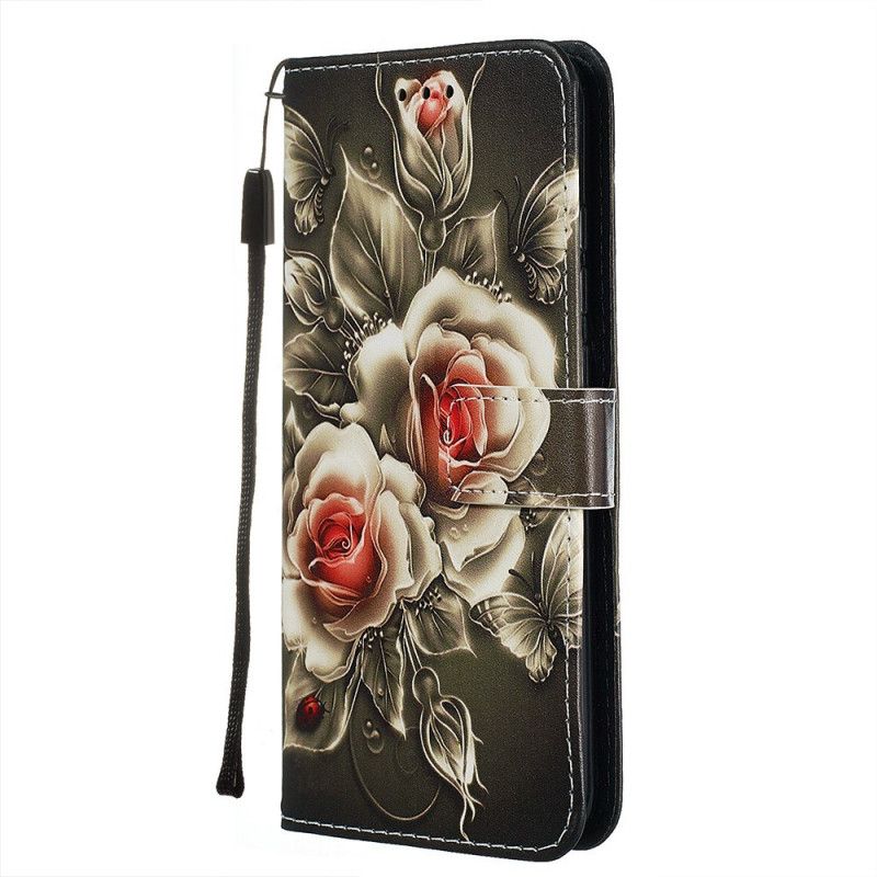 Etui Folio Xiaomi Redmi Note 8 Czarna Róża Z Paskiem