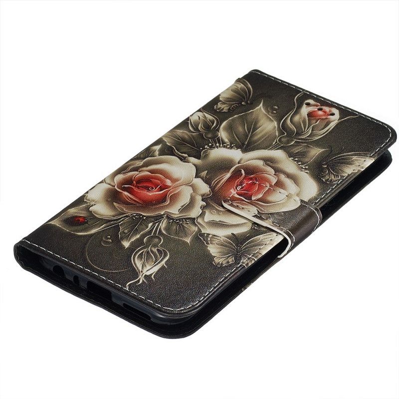 Etui Folio Xiaomi Redmi Note 8 Czarna Róża Z Paskiem