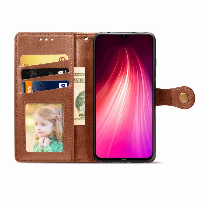 Etui Folio Xiaomi Redmi Note 8 Czerwony Czarny Sztuczna Skóra I Zapięcie Vintage