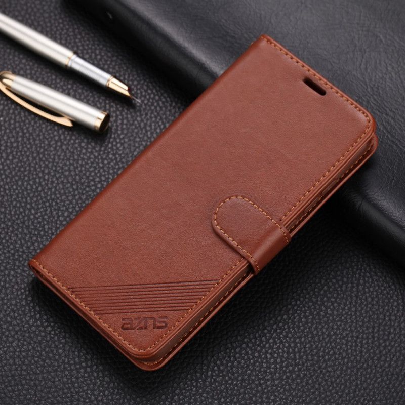 Etui Folio Xiaomi Redmi Note 8 Czerwony Szary Imitacja Skóry Azns