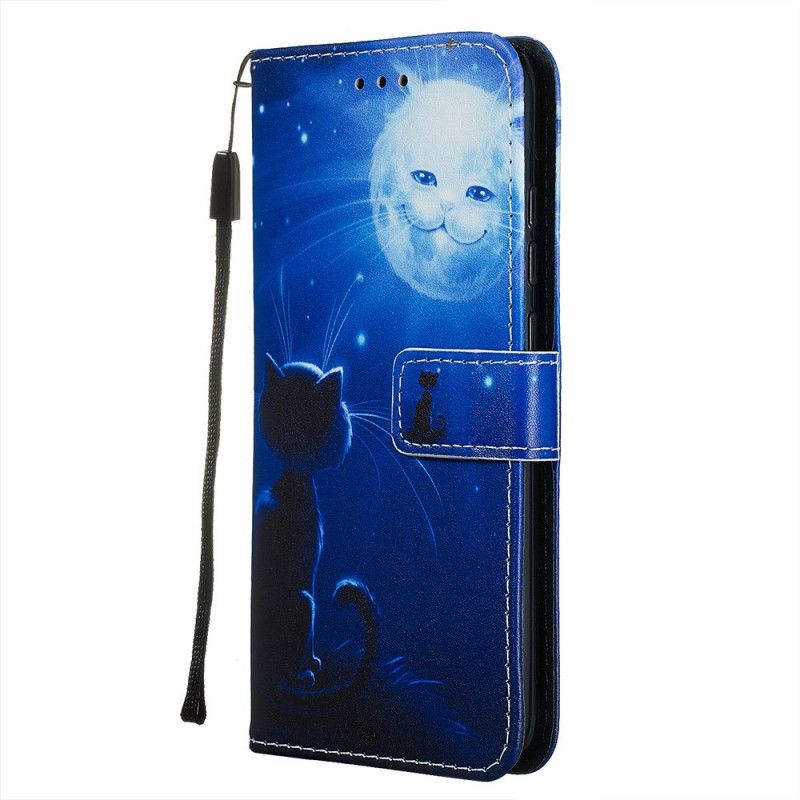 Etui Folio Xiaomi Redmi Note 8 Kot W Świetle Księżyca Ze Stringami Etui Ochronne