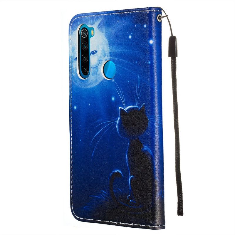 Etui Folio Xiaomi Redmi Note 8 Kot W Świetle Księżyca Ze Stringami Etui Ochronne