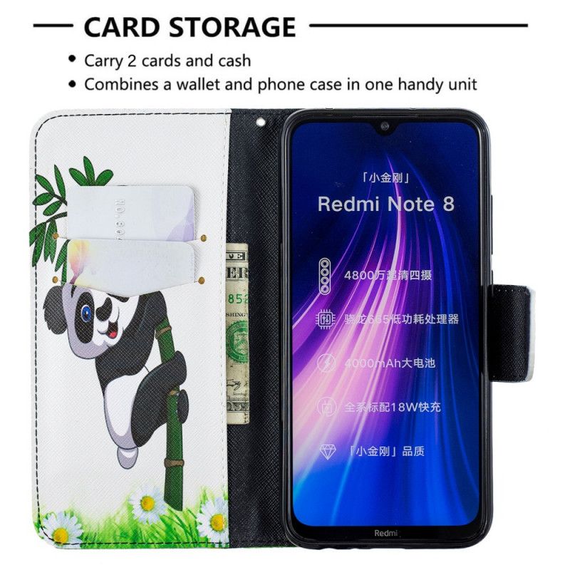 Etui Folio Xiaomi Redmi Note 8 Panda Na Bambusie