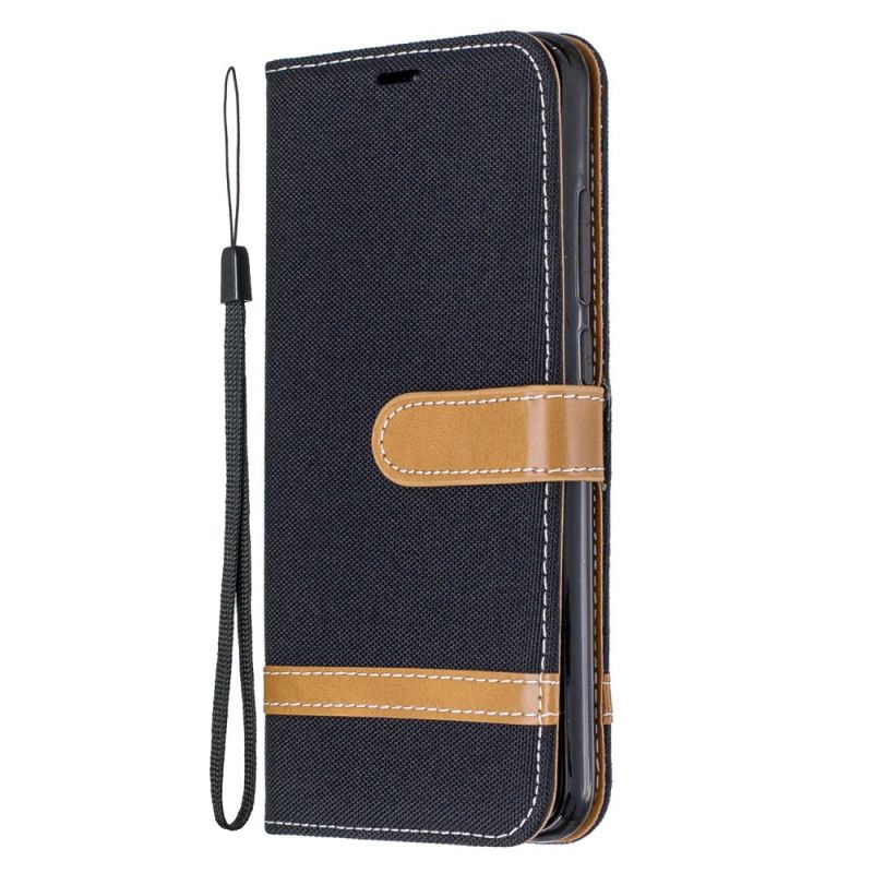 Etui Folio Xiaomi Redmi Note 8 Szary Czarny Efekt Tkaniny I Skóry Ze Stringami Etui Ochronne