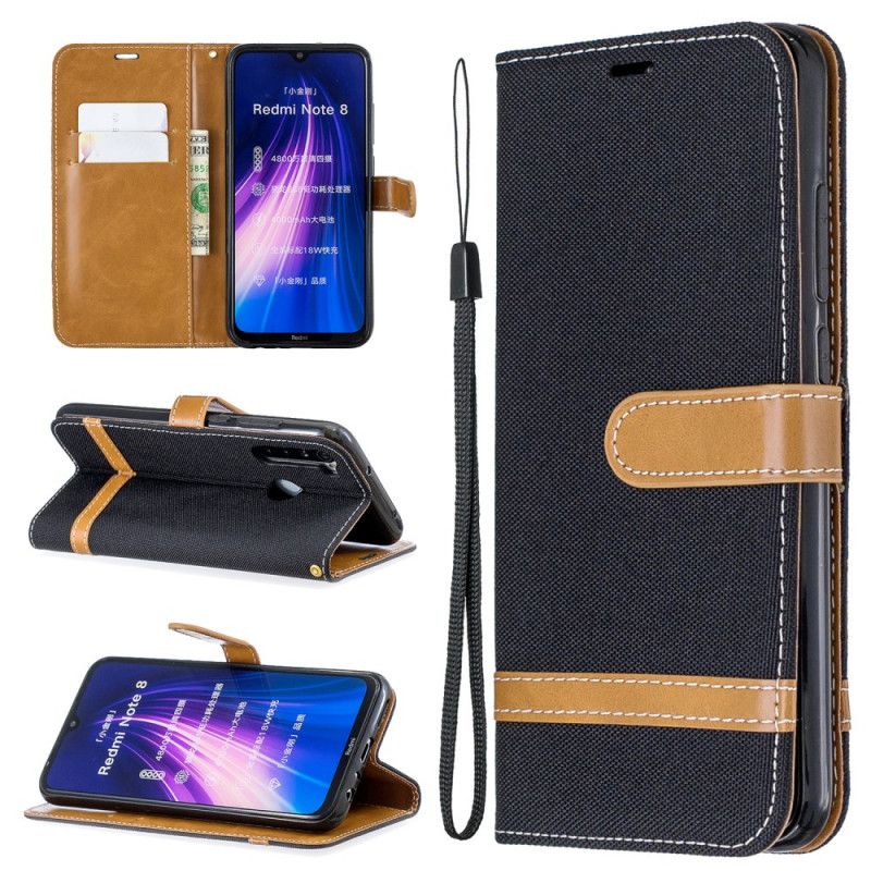 Etui Folio Xiaomi Redmi Note 8 Szary Czarny Efekt Tkaniny I Skóry Ze Stringami Etui Ochronne