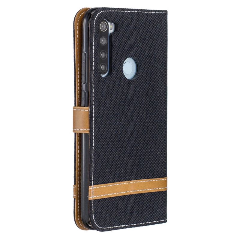 Etui Folio Xiaomi Redmi Note 8 Szary Czarny Efekt Tkaniny I Skóry Ze Stringami Etui Ochronne