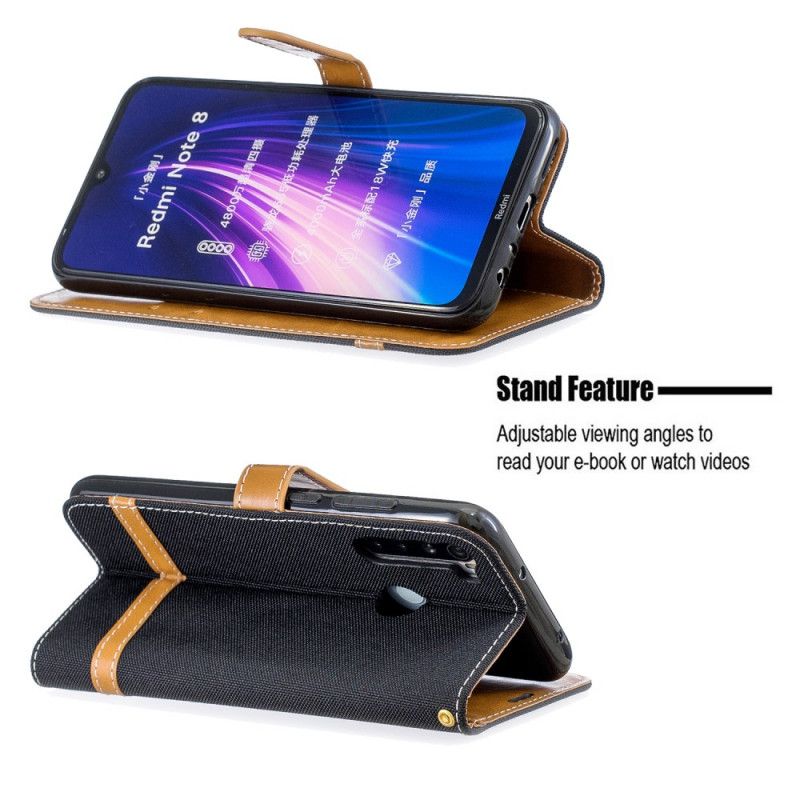 Etui Folio Xiaomi Redmi Note 8 Szary Czarny Efekt Tkaniny I Skóry Ze Stringami Etui Ochronne