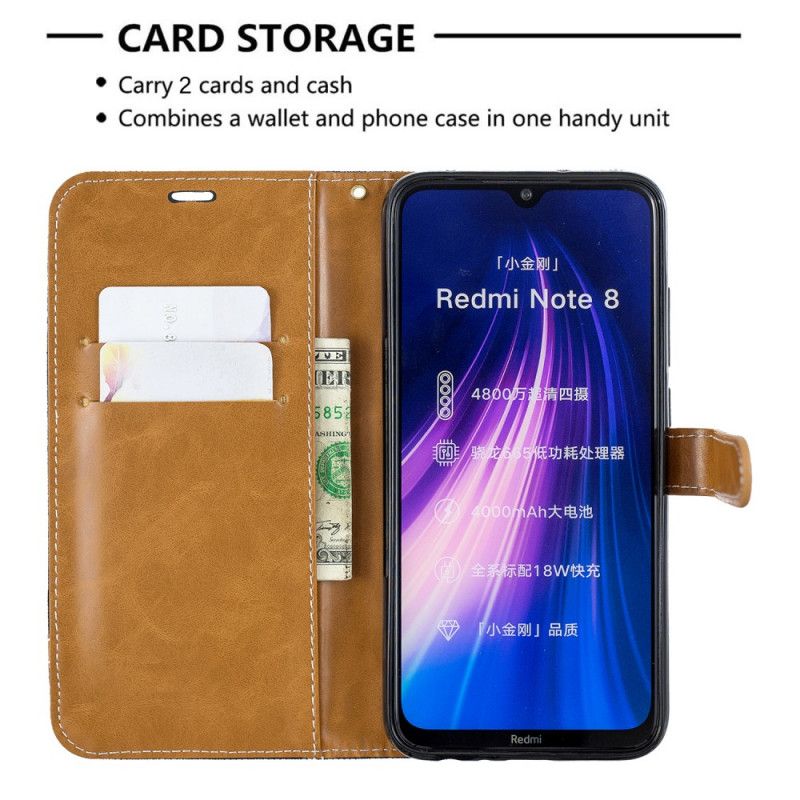 Etui Folio Xiaomi Redmi Note 8 Szary Czarny Efekt Tkaniny I Skóry Ze Stringami Etui Ochronne