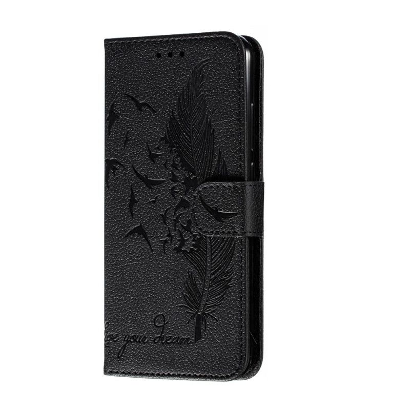 Etui Folio Xiaomi Redmi Note 8 Szary Czarny Żyj Swoim Marzeniem Imitacja Skóry