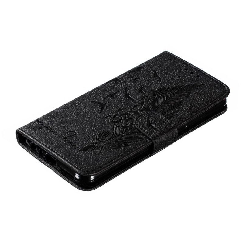 Etui Folio Xiaomi Redmi Note 8 Szary Czarny Żyj Swoim Marzeniem Imitacja Skóry