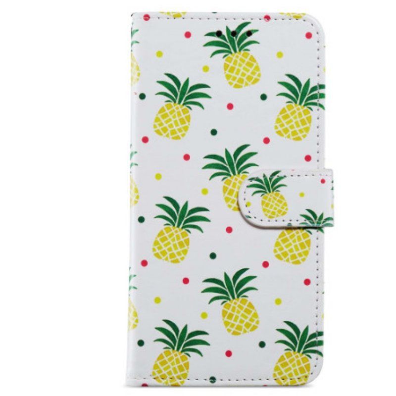 Etui Folio do Moto G73 5G z Łańcuch Paskowaty Ananas