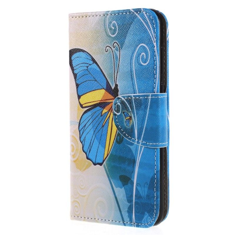 Etui Folio Huawei P Smart Fioletowy Jasnoniebieski Motyle Etui Ochronne