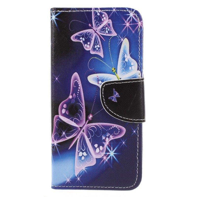 Etui Folio Huawei P Smart Fioletowy Jasnoniebieski Motyle Etui Ochronne