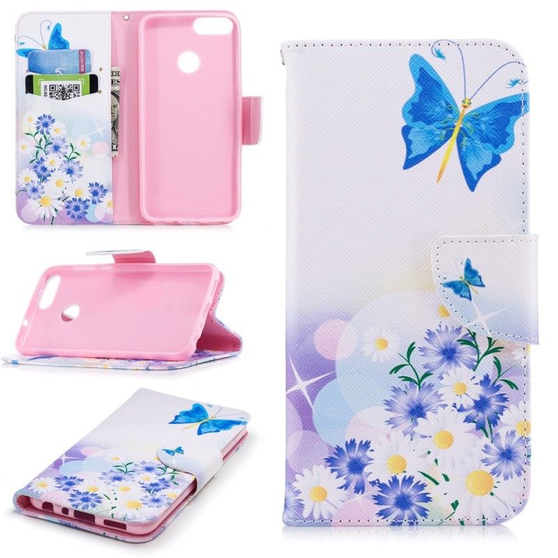 Etui Folio Huawei P Smart Malowane Motyle I Kwiaty Etui Ochronne