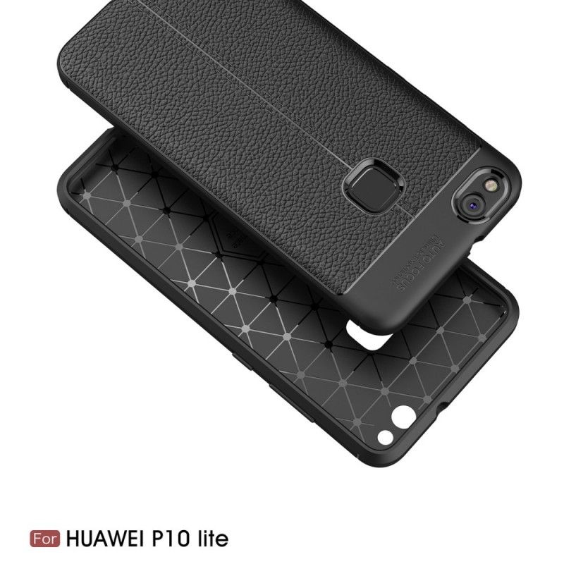 Etui Huawei P10 Lite Szary Czarny Efekt Skóry Z Podwójną Linią Liczi