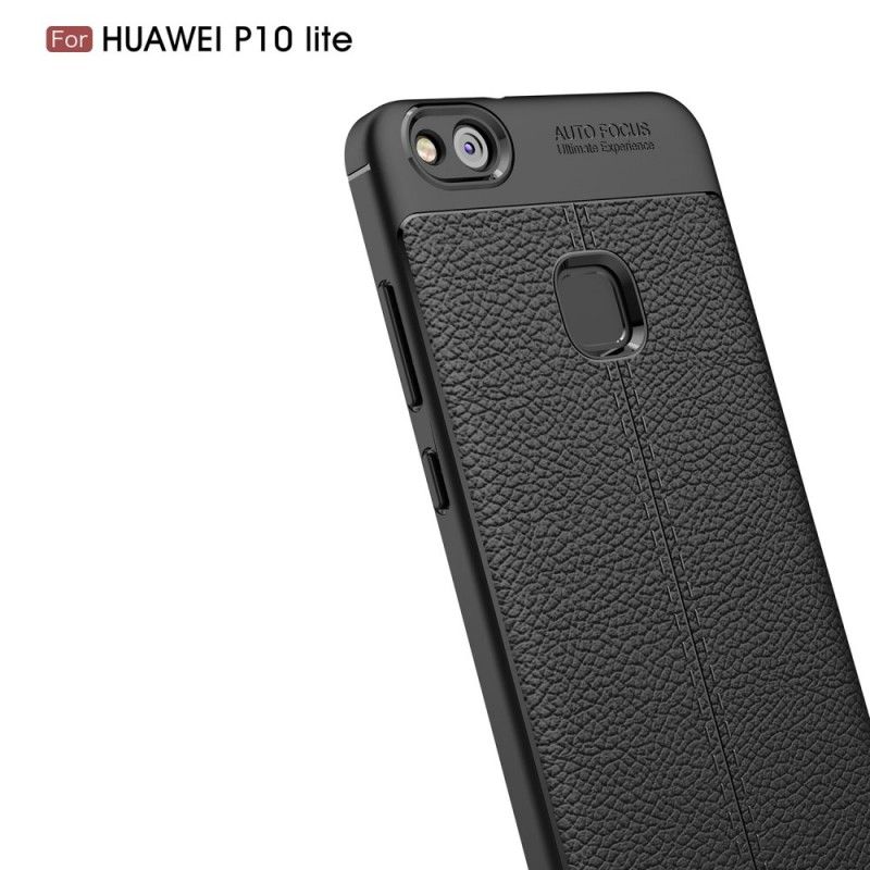 Etui Huawei P10 Lite Szary Czarny Efekt Skóry Z Podwójną Linią Liczi