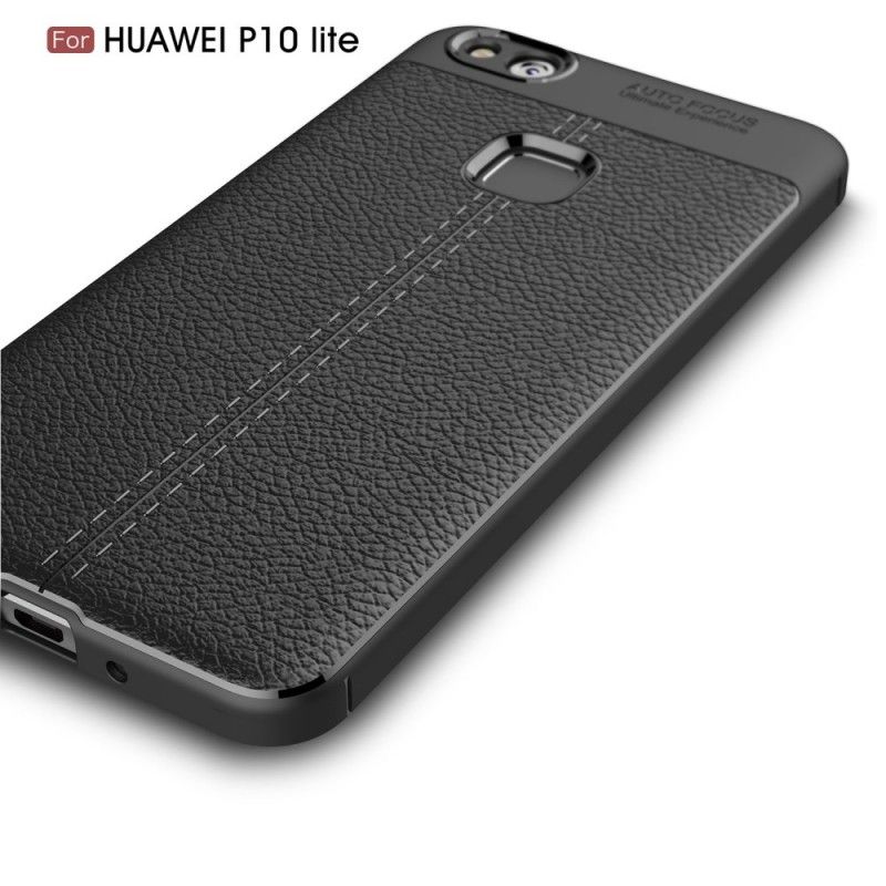 Etui Huawei P10 Lite Szary Czarny Efekt Skóry Z Podwójną Linią Liczi