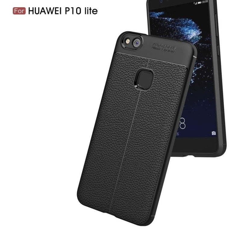 Etui Huawei P10 Lite Szary Czarny Efekt Skóry Z Podwójną Linią Liczi