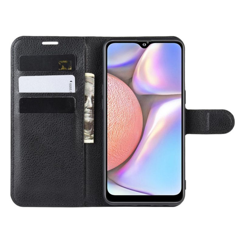 Etui Folio Samsung Galaxy A10s Biały Czarny Klasyczny Efekt Skóry Liczi