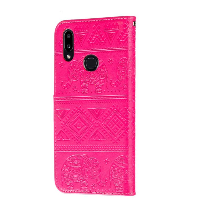 Etui Folio Samsung Galaxy A10s Ciemnoniebieski Magenta Słonie Plemienne Ze Sztucznej Skóry