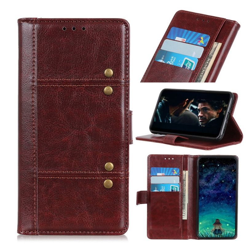 Etui Folio Samsung Galaxy A10s Czerwony Czarny Wersja Z Nitami Retro Etui Ochronne