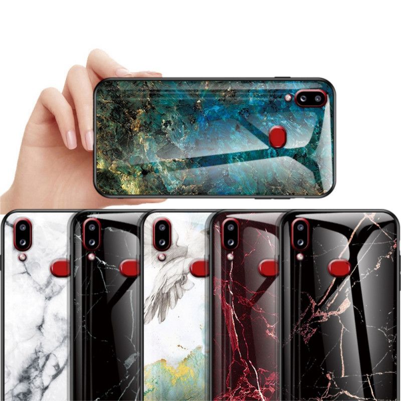 Etui Samsung Galaxy A10s Biały Czarny Hartowane Szkło Marmurowe Etui Ochronne