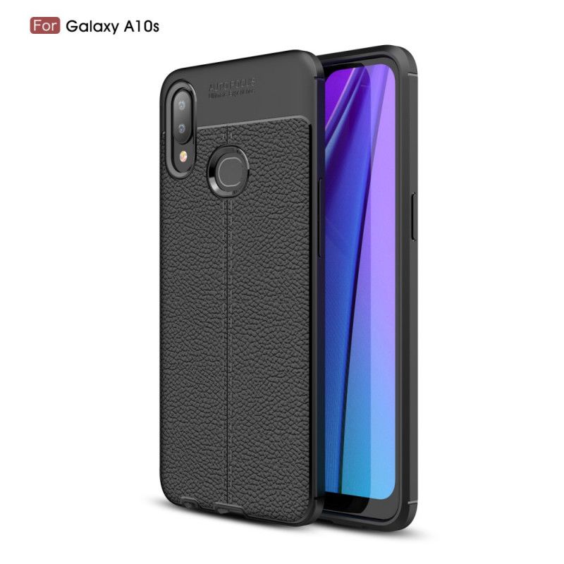 Etui Samsung Galaxy A10s Czerwony Czarny Efekt Skóry Z Podwójną Linią Liczi