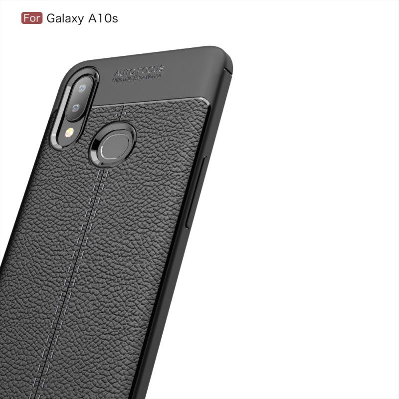 Etui Samsung Galaxy A10s Czerwony Czarny Efekt Skóry Z Podwójną Linią Liczi