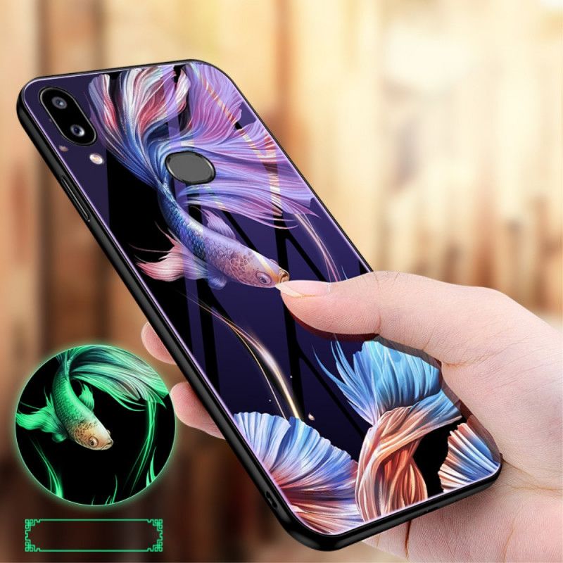 Futerały Samsung Galaxy A10s Fioletowy Czerwony Szkło Hartowane Z Fluorescencyjnym Wzorem