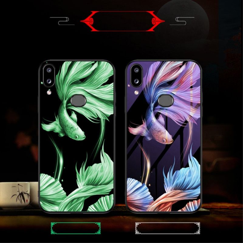 Futerały Samsung Galaxy A10s Fioletowy Czerwony Szkło Hartowane Z Fluorescencyjnym Wzorem