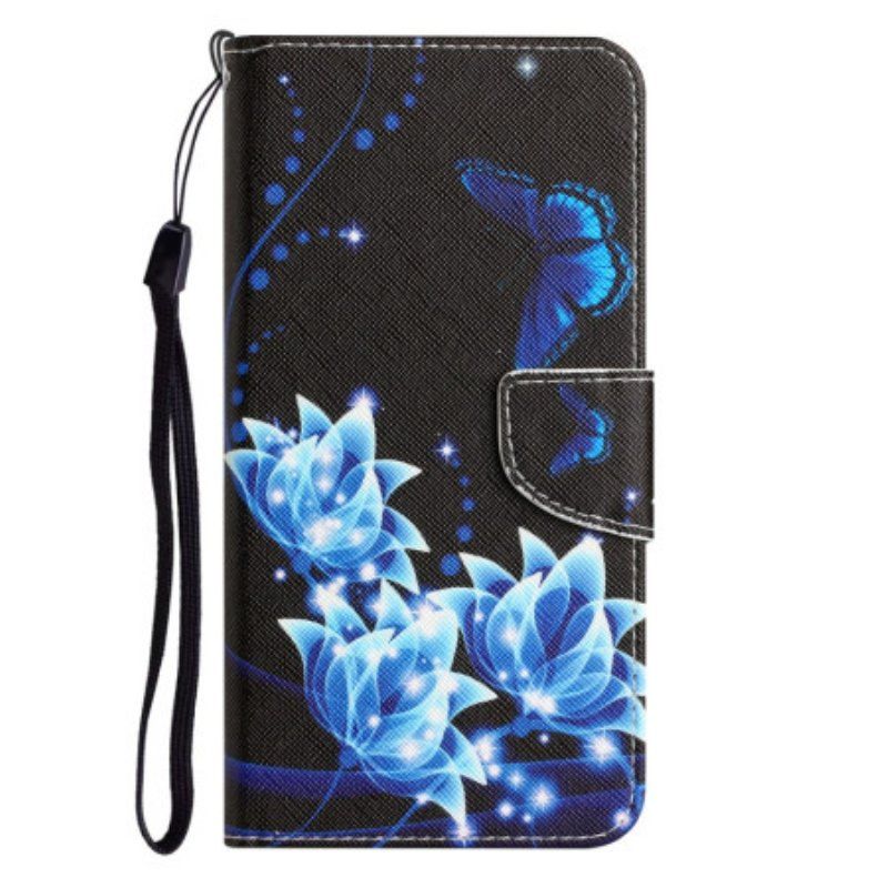 Etui Folio do Samsung Galaxy A54 5G z Łańcuch Motyle W Nocy Strappy