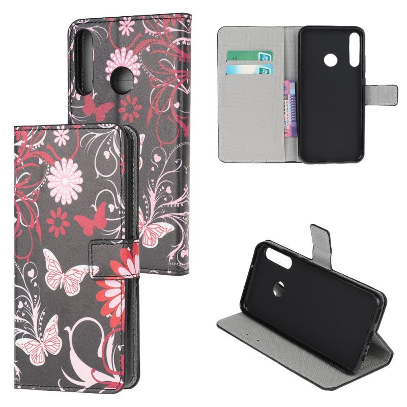 Etui Folio Huawei P40 Lite E / Y7p Biały Czarny Motyle I Kwiaty 2