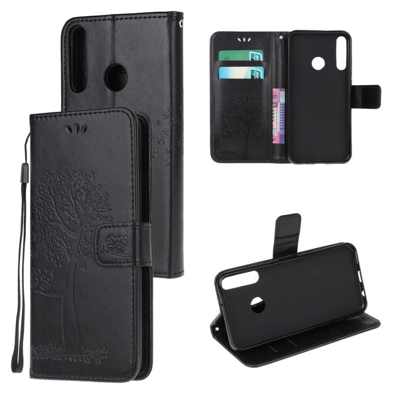 Etui Folio Huawei P40 Lite E / Y7p Cyjan Szary Drzewo I Sowy Ze Stringami