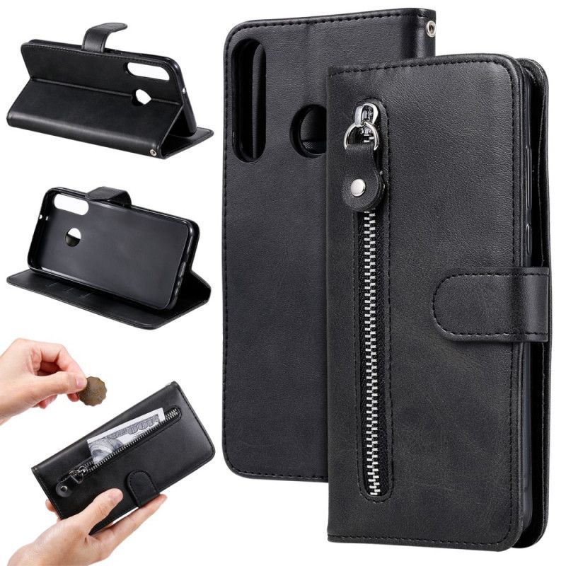 Etui Folio Huawei P40 Lite E / Y7p Czerwony Czarny Portmonetka Na Monety Imitacja Skóry Etui Ochronne