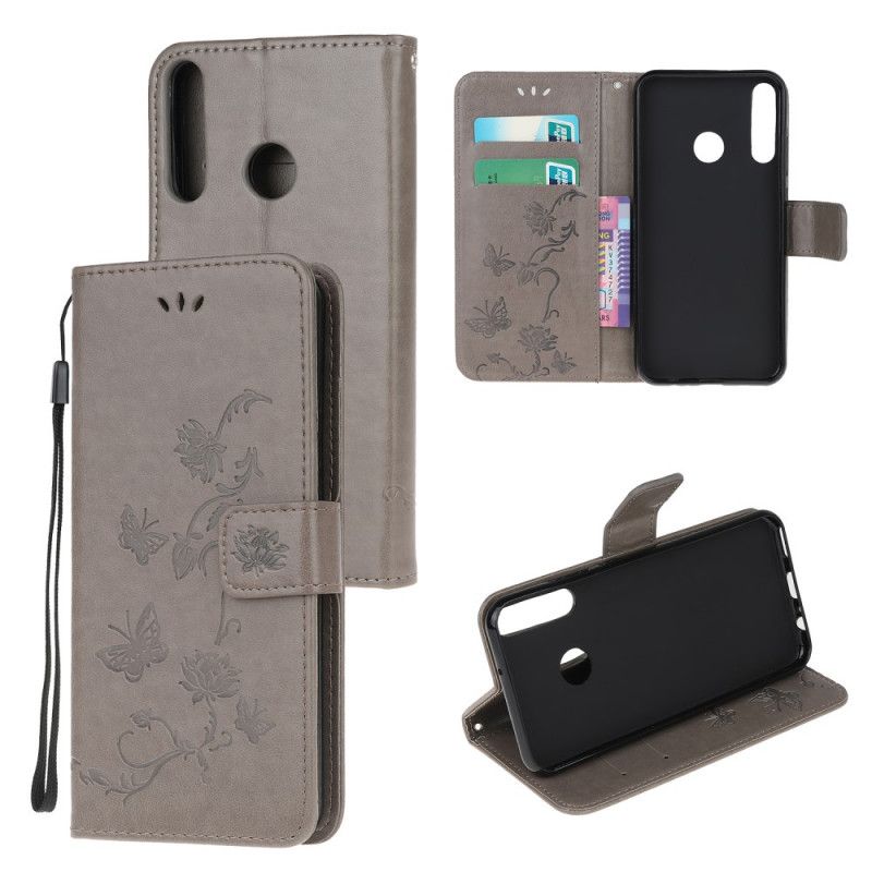 Etui Folio Huawei P40 Lite E / Y7p Czerwony Szary Zaczarowane Motyle