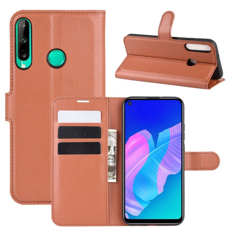 Etui Folio Huawei P40 Lite E / Y7p Fioletowy Czarny Klasyczna Imitacja Skóry Liczi