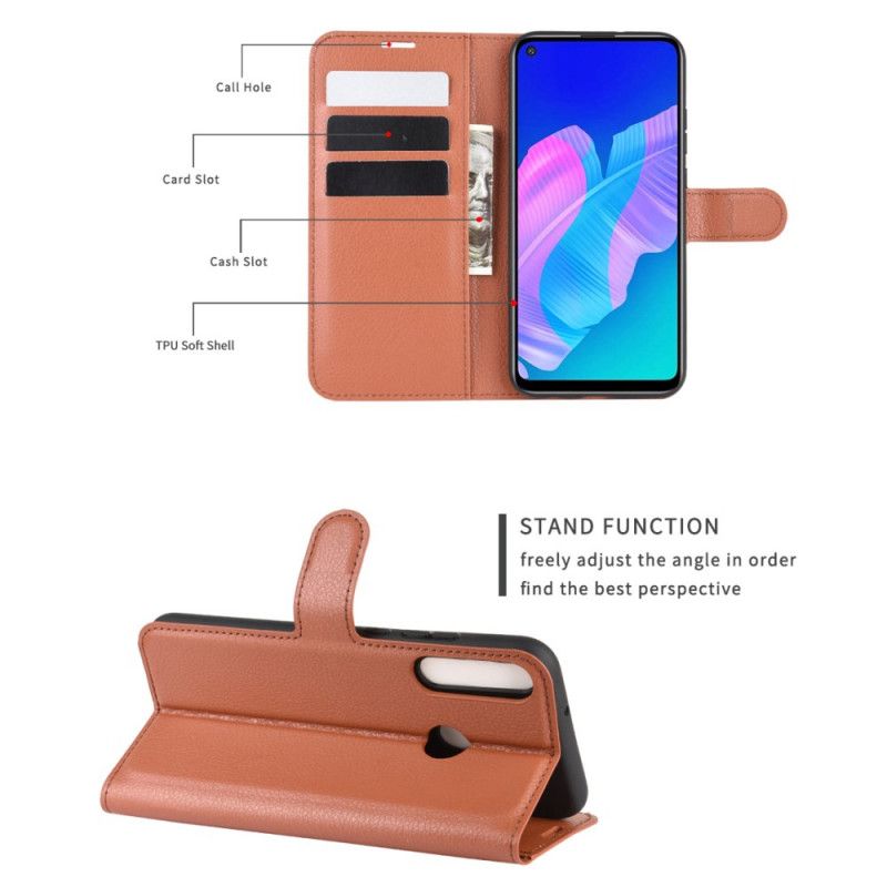 Etui Folio Huawei P40 Lite E / Y7p Fioletowy Czarny Klasyczna Imitacja Skóry Liczi